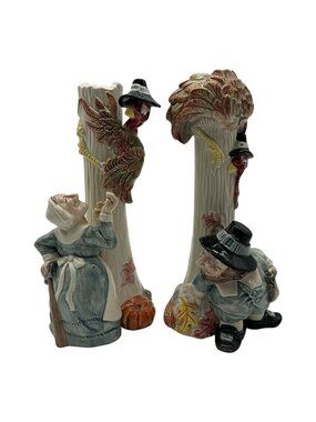 Fitz & Floyd 1990 Thanksgiving "PILGRIM'S PROGRESS"  Candlesticks/Holders Vtg